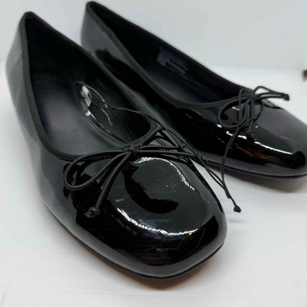 Size 9.5 a new day “Joy” Black Patent Ballet Flats Block Heel NEW